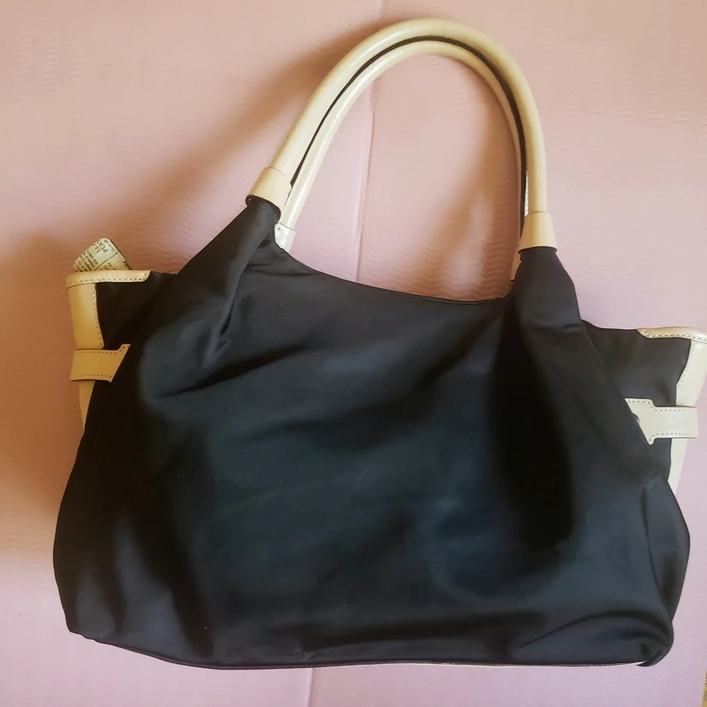 Vintage Y2K Kate Spade Black Stevie Satchel Bag with Newspaper Ad Print Inside